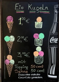 Price board of an ice cream parlour