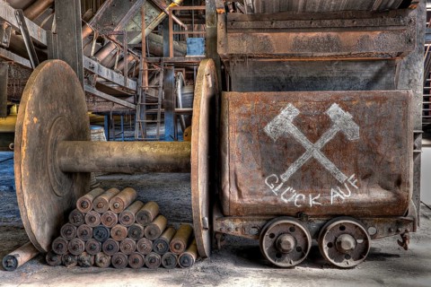 Rusty lorry in factory hall