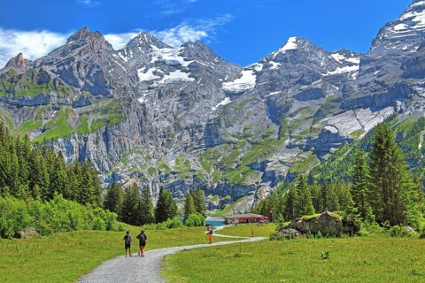 Hiking trail to Oeschinensee with Blueemlisalp
