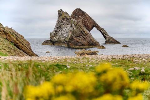 Rock Bowfiddle Rock in the bay of Moray Firth. Portknockie
