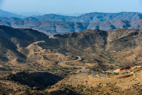 Serpentine road in the barren mountains