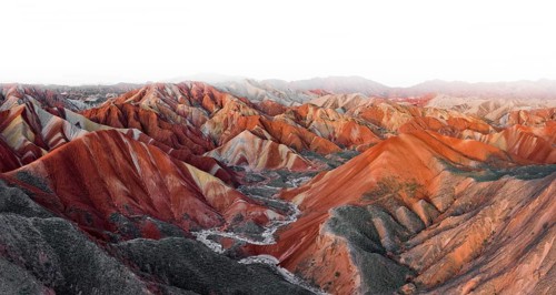 Red sandstone mountains of different minerals