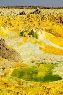 Geothermal area with sulphur deposits and acidic brine