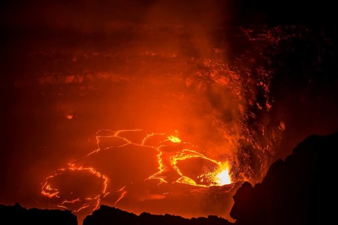 Glowing active lava lake
