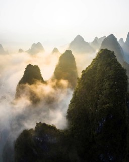 Chinese karst mountains near Yangshuo at sunrise