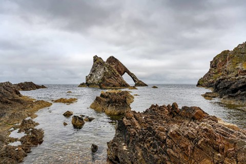 Rock Bowfiddle Rock in the bay of Moray Firth. Portknockie