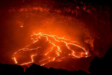 Glowing active lava lake