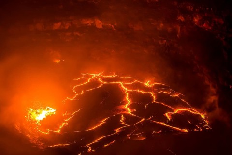 Glowing active lava lake