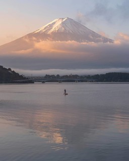 Single fisherman on Lake Kawaguchiko