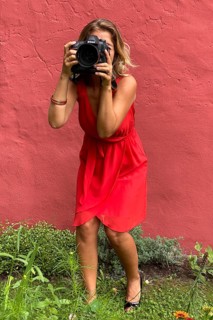 Young woman in red dress