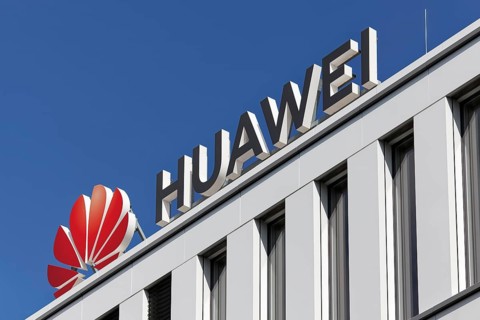 Logo on the European headquarters of Huawei Technologies in Düsseldorf