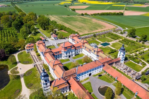 Aerial view Baroque castle Fasanerie with castle garden