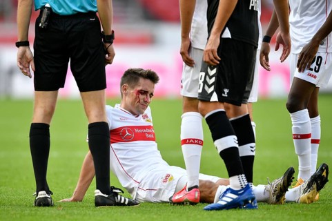 Philipp Klement VfB Stuttgart injured with bleeding head wound