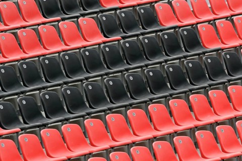 Black and red seat shells in the BayArena