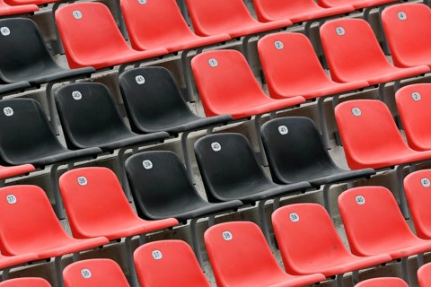Black and red seat shells in the BayArena