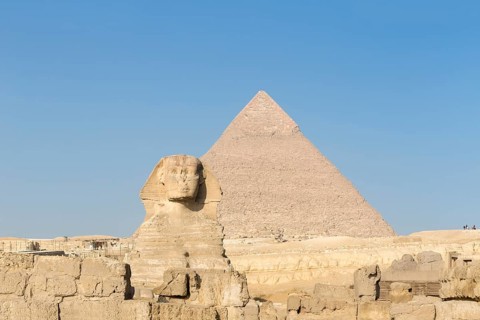 The great Sphinx with the pyramid of Khafre in the background