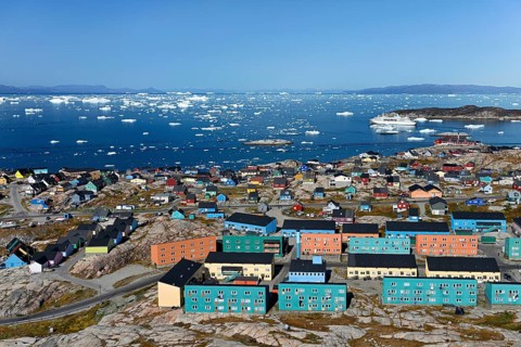 City view with colourful houses