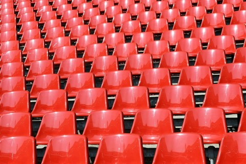 Red seat shells in the Rhein Energie Stadium