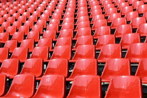 Red seat shells in the Rhein Energie Stadium