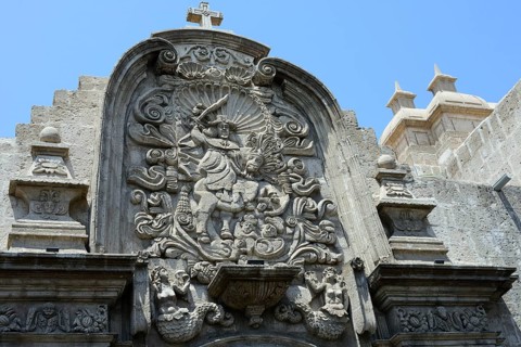 Fine stonemasonry work at the Jesuit Church Iglesia de la Compania de Jesus