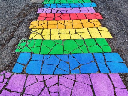Colourful painted stone slabs