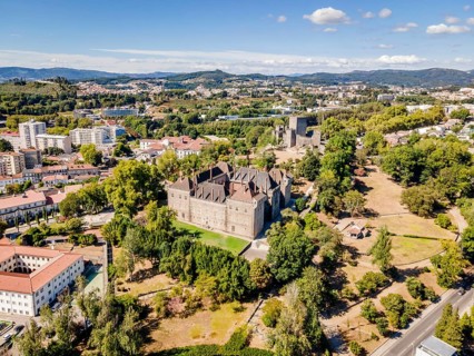 Aerial view of palace of dukes of Braganza and Castle in Guimaraes