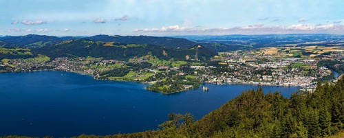 View from the tree top walk to the Lake Traun Traunkirchen and Gmunden