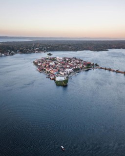 Aerial view of Flores at sunset
