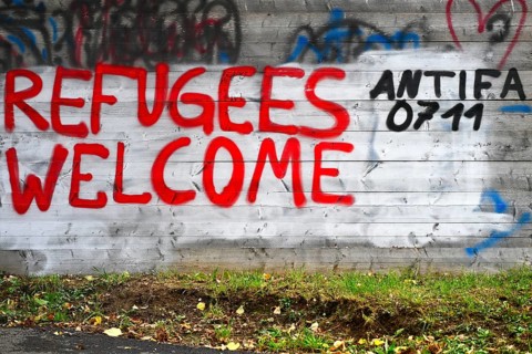 Graffiti REFUGEES WELCOME refugees refugees welcome