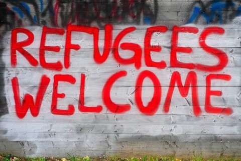 Graffiti REFUGEES WELCOME refugees refugees welcome
