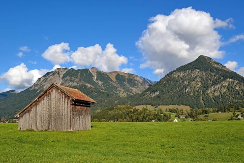 Panoramic view from the Loretto Meadows to the mountains near Oberstdorf