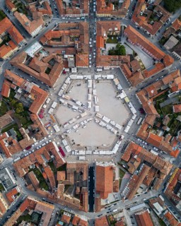 Aerial view of Palmanova with the orange roofs