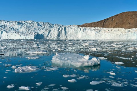 Eqi glacier with drift ice in the foreground