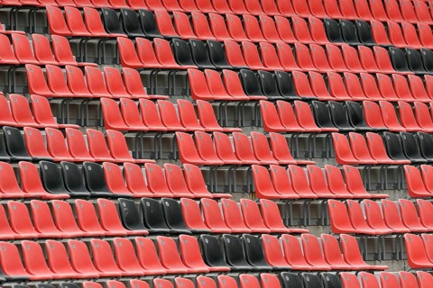 Black and red seat shells in the BayArena