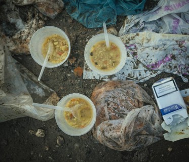 Rice soup for refugees in the camp Idomeni