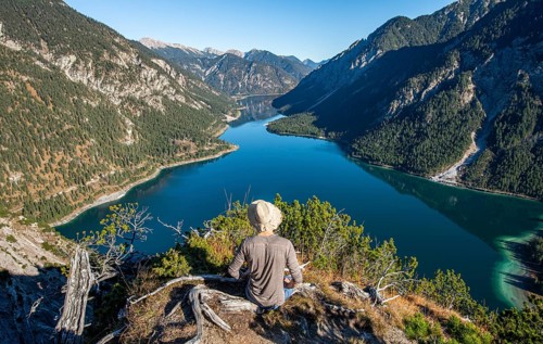 Hiker rests and looks into the distance