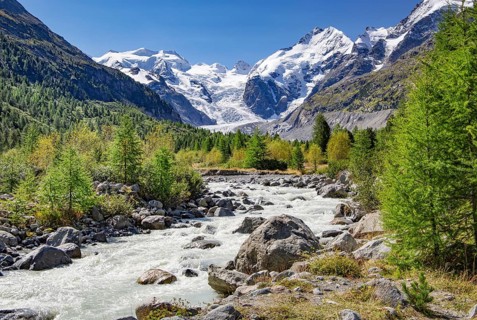 Glacier stream in the Morteratsch Valley with Bellavista