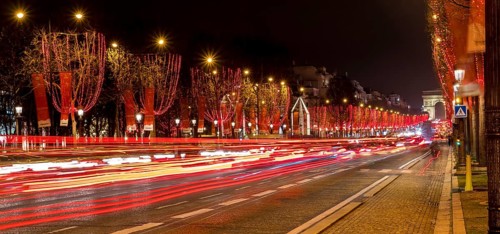 Night shot of the Christmas illumination of the Avenue des Champs-Elysees