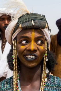 Wodaabe-Bororo man with face painted at the annual Gerewol festival