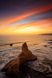 Evening mood over the rock Catedral at Playa Supay
