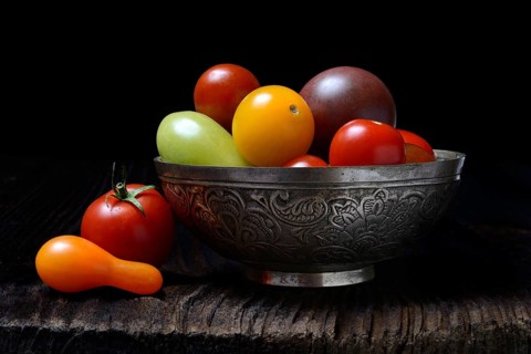 Shifted cherry tomatoes in peel