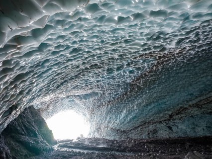 Ice chapel with meltwater stream