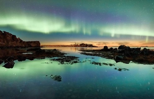 Northern lights over the sea
