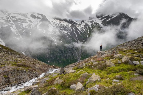 Mountain landscape in fog