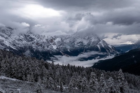 Winter landscape in the mountains of the Dolomites