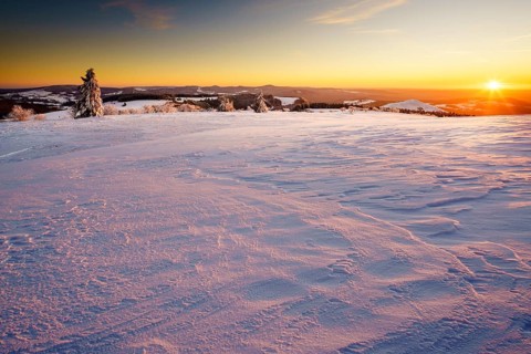 Panoramic view from Wasserkuppe in south direction in winter