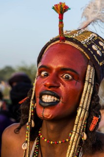 Wodaabe-Bororo man with face painted at the annual Gerewol festival