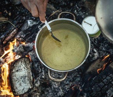 Pea soup on campfire