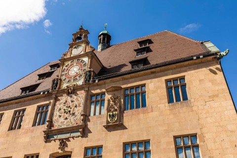 Art clock at the historical town hall