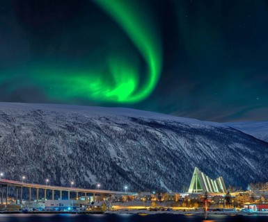 Bridge at the Fjord Arctic Ocean Cathedral Winter Northern Lights Tromso Norway